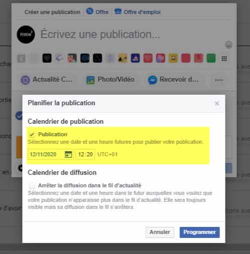 choisir heure diffusion pub